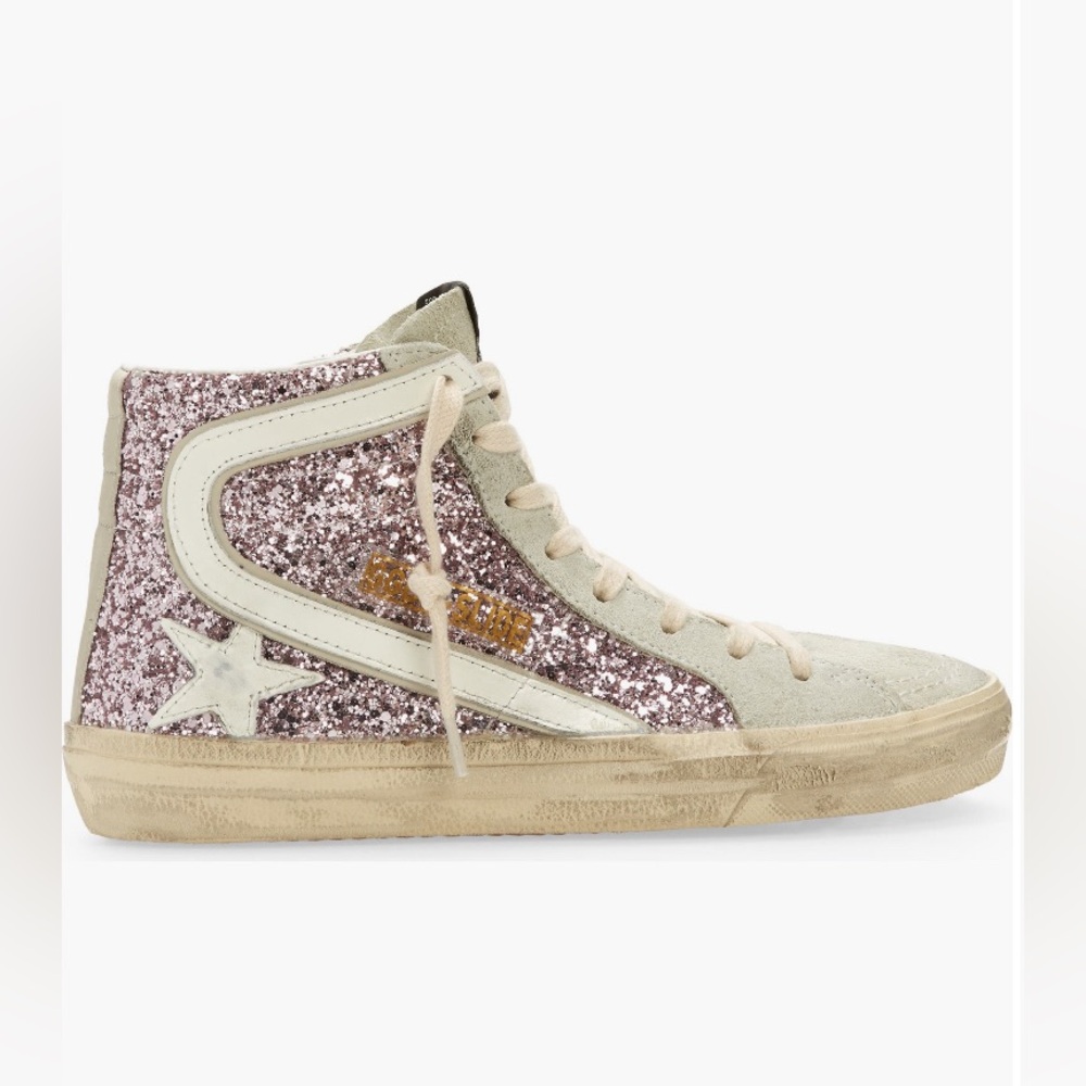 Golden Goose Slide High Top Sneaker Glitter lilac white NIB